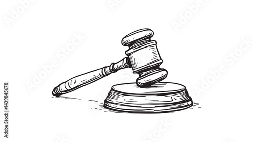 Gavel line art artistic depiction of courtroom object in design