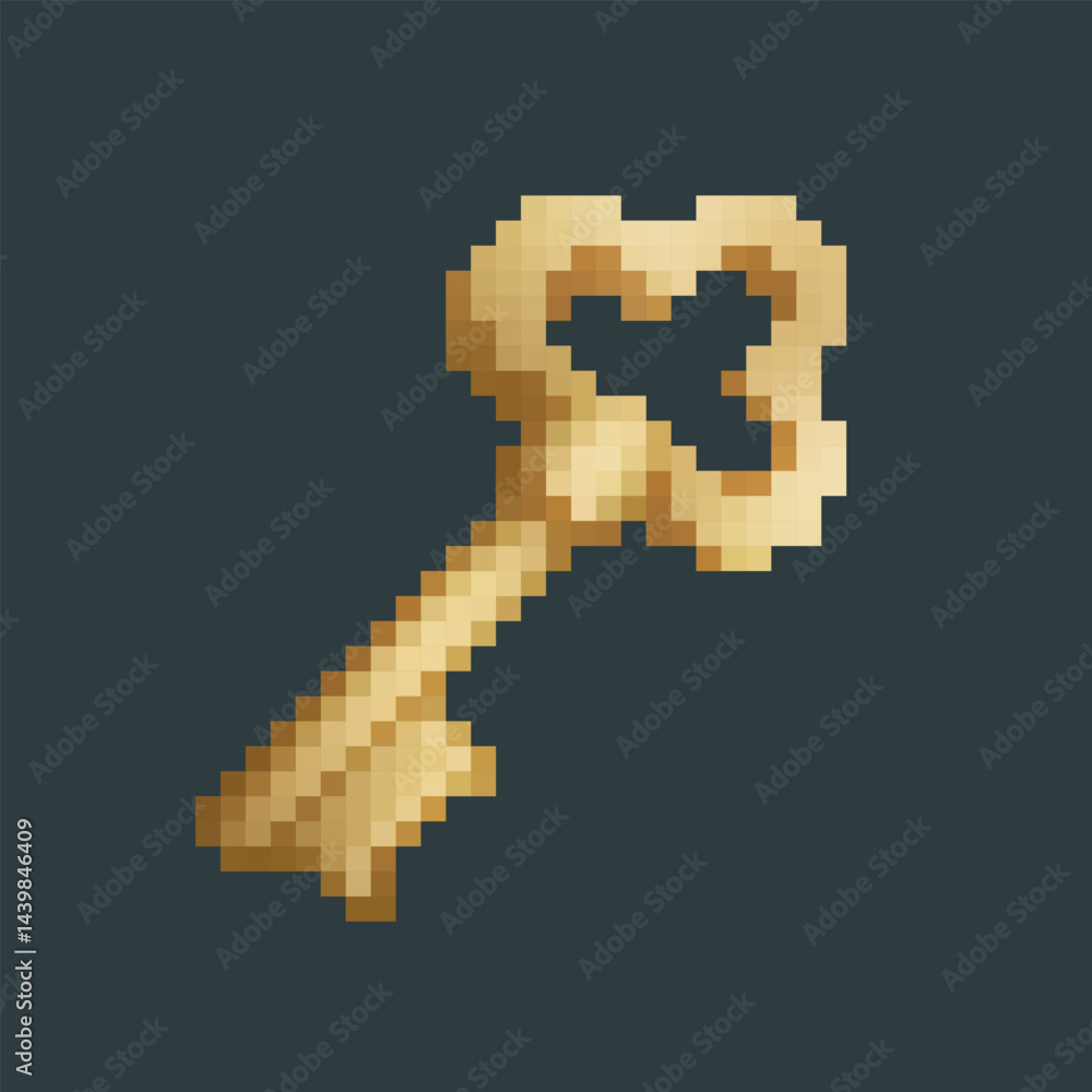 Obraz premium golden key in pixel art style with isolated background