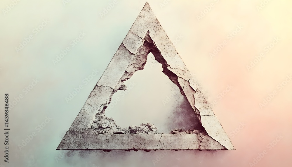 A cracked concrete triangle floating against a gradient background