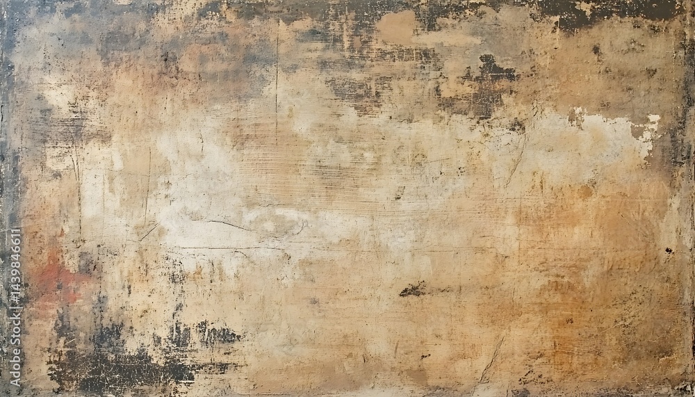 A weathered wall surface with aged paint and various imperfections