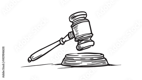 Gavel line art illustration detailed sketch on clean background