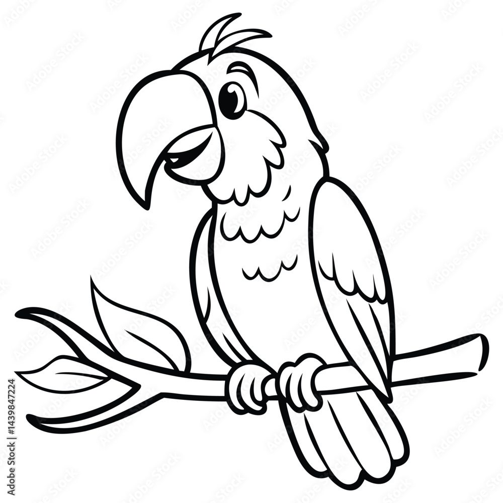 Obraz premium Black and white parrot is resting on a branch, looking calm and sweet
