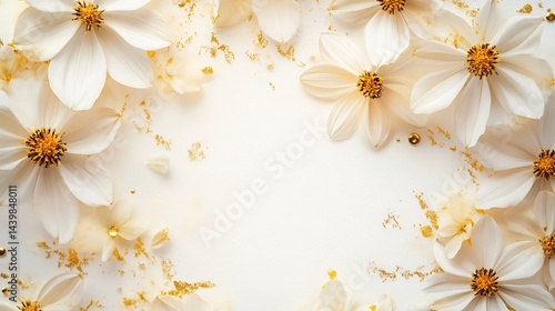 A stunning wedding invitation floral frame featuring elegant Coreopsis flowers beautifully arranged with golden accents for luxury stationery overlay cut out on isolated transparent removed background