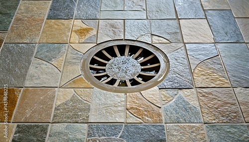 Obraz na płótnie An overhead shot showing a shower floor drain and tiles w salonie