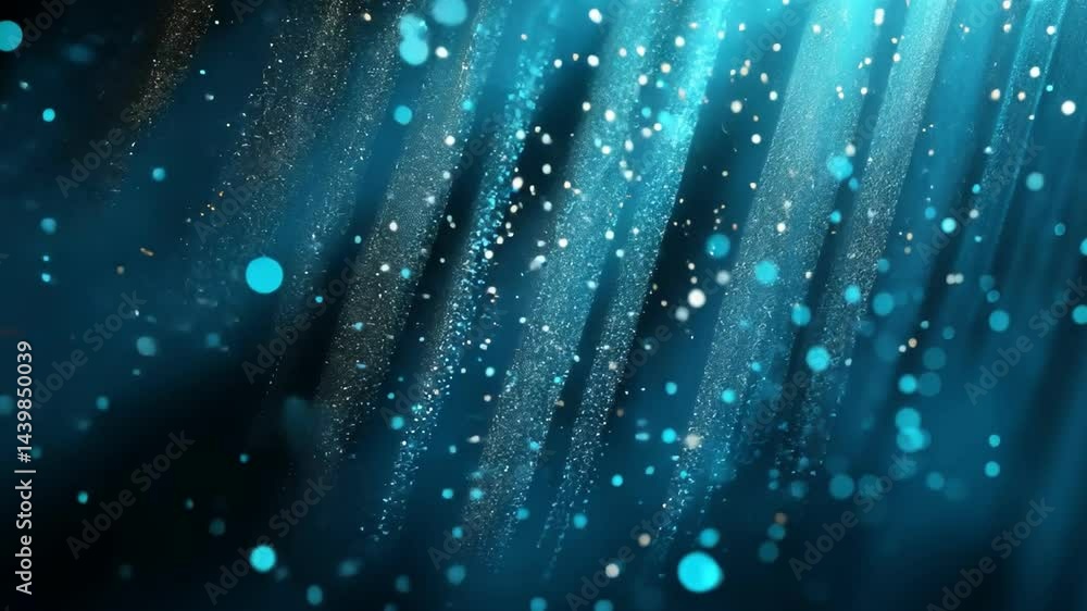 Bright blue particles shimmer in dark background, creating magical atmosphere filled with depth and tranquility. Bright blue particles shimmer in dark background, creating magical atmosphere filled with depth and tranquility.