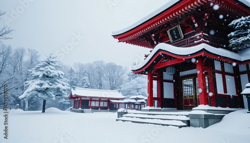 Wallpaper Mural Snowy red wooden house in winter landscape peaceful winter scene snowy forest background Torontodigital.ca