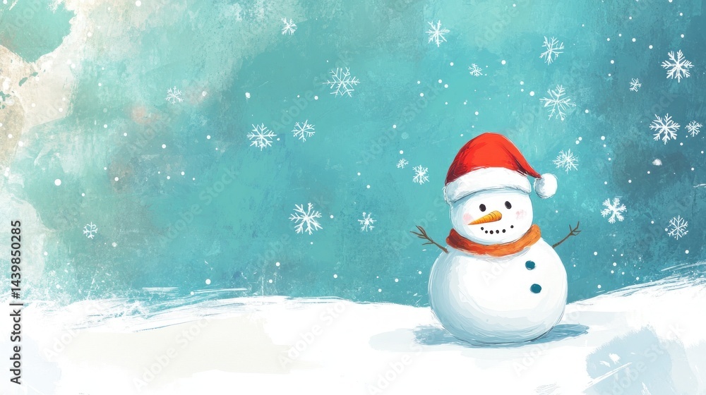 Fototapeta premium Cute snowman in winter wonderland scene