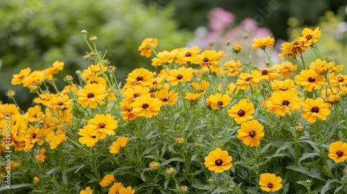 A vibrant garden inspired floral aesthetic with golden yellow Coreopsis blossoms beautifully captured in a professional nature stock photo overlay cut out on isolated transparent removed background
