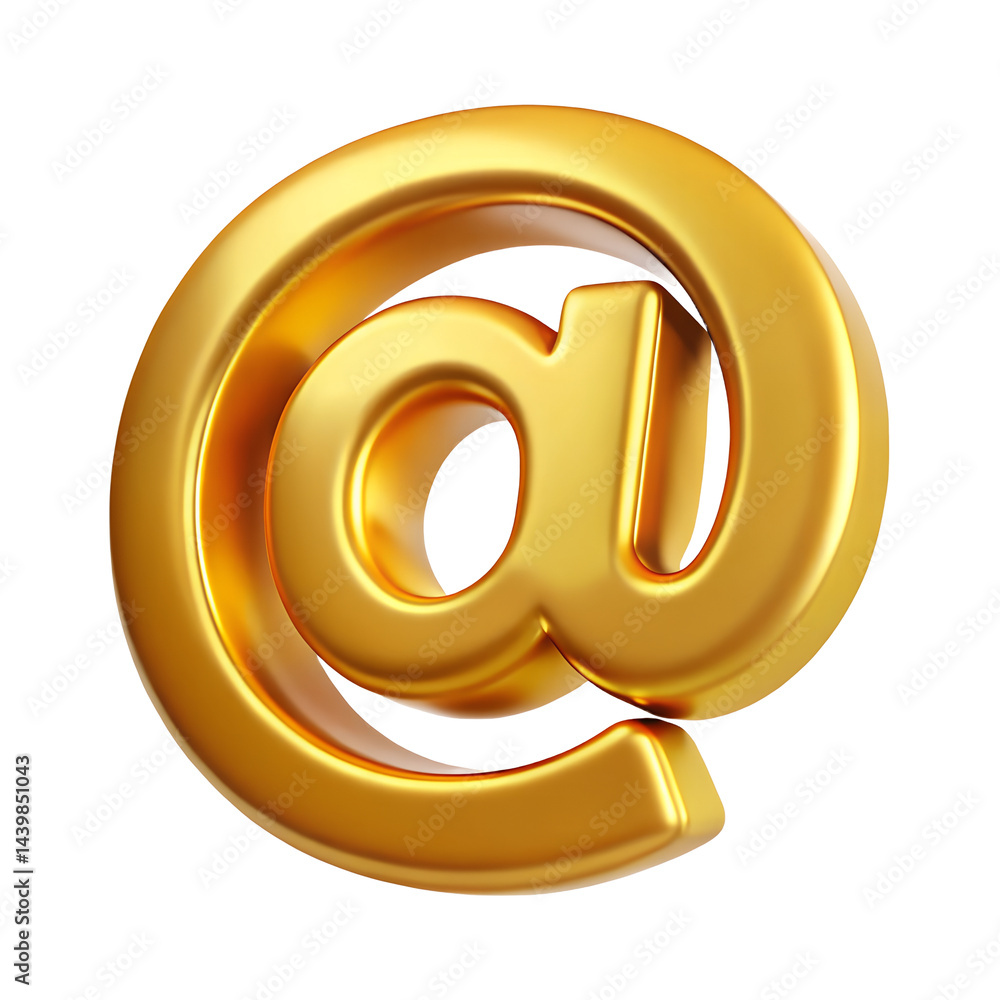 Obraz premium At sign, commercial at, Golden @ Isolated On White Transparent Background PNG File Cut Out Social Media Advertisement Banner Label poster Download.