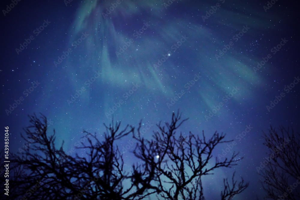 Aurora borealis, polar lights with Milky Way stars.