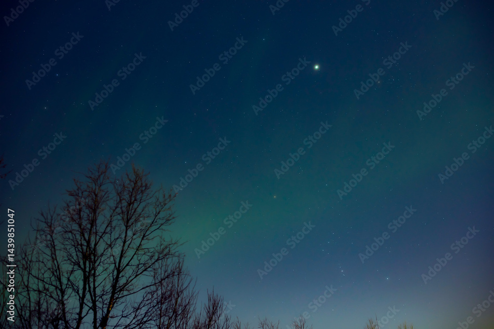 Aurora borealis, polar lights with Milky Way stars.