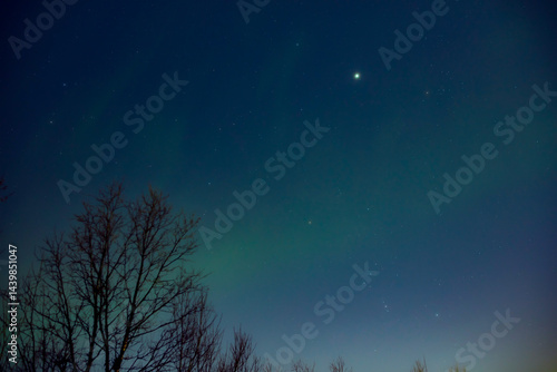 Aurora borealis, polar lights with Milky Way stars.