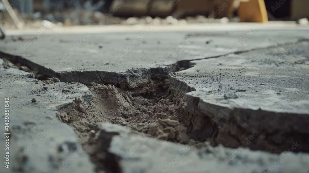 Fototapeta premium Cracked freshly poured concrete slab at a construction site