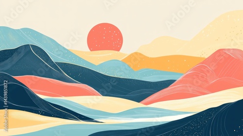 Obraz na płótnie Vibrant pastel mountainscape with sun w salonie