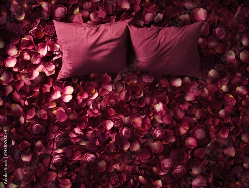 Burgundy pillows on a red bed