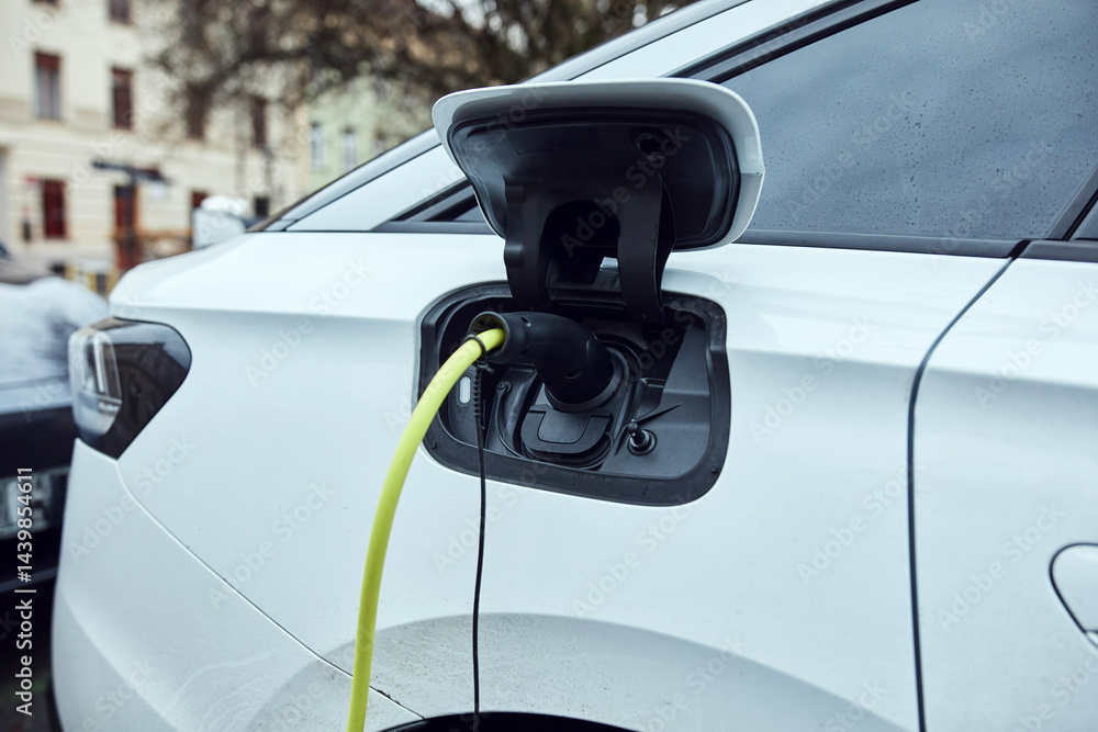 Charging electric vehicle on a public charger.