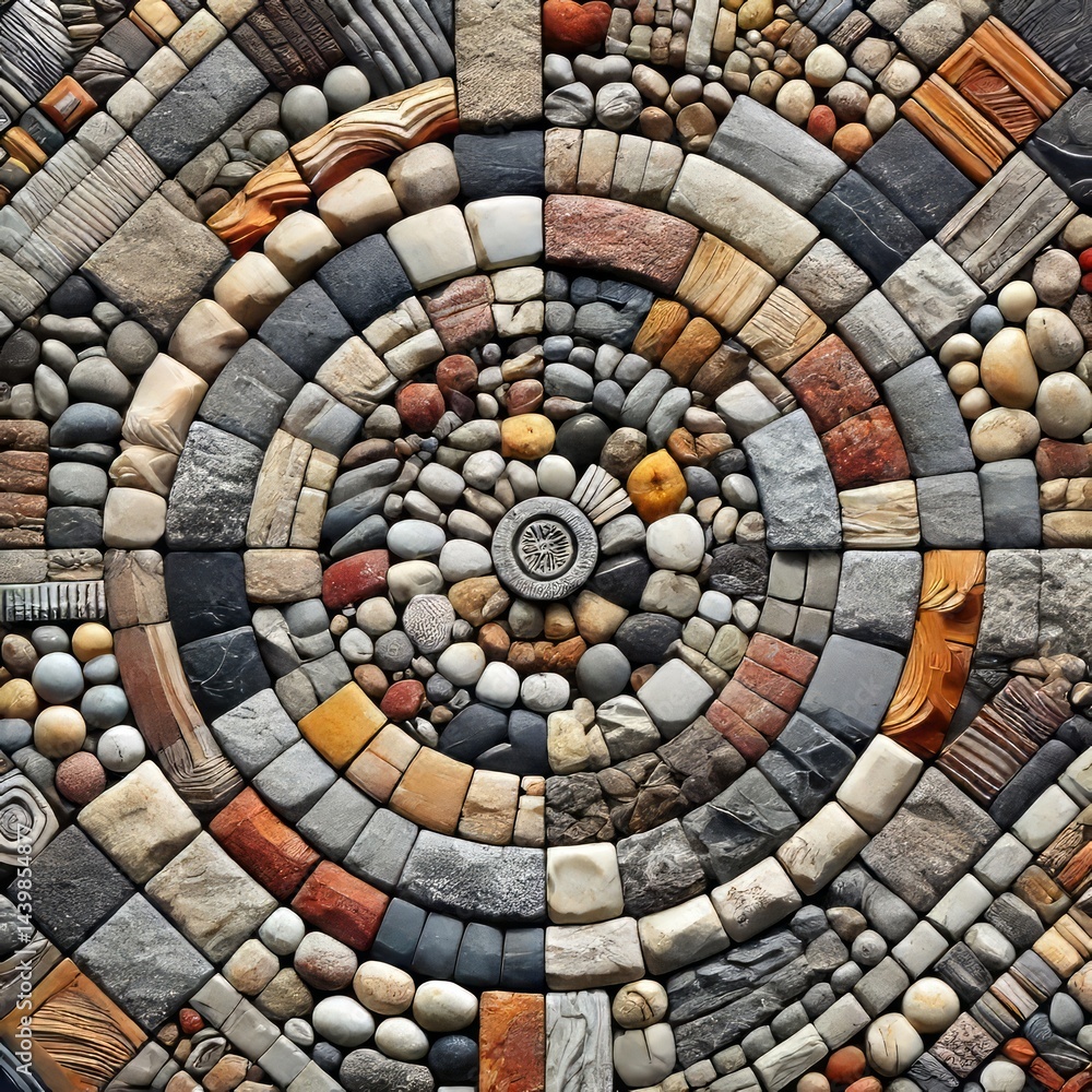 Fototapeta premium Mixed borders with cobblestone center