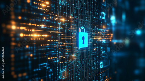 Abstract glowing geometric shapes in blue and silver tones symbolizing digital security and data protection
