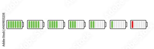 battery icon set. battery vector collection. battery level indicators. battery charger icon.