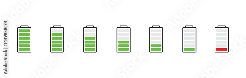 battery icon set. battery vector collection. battery level indicators. battery charger icon.