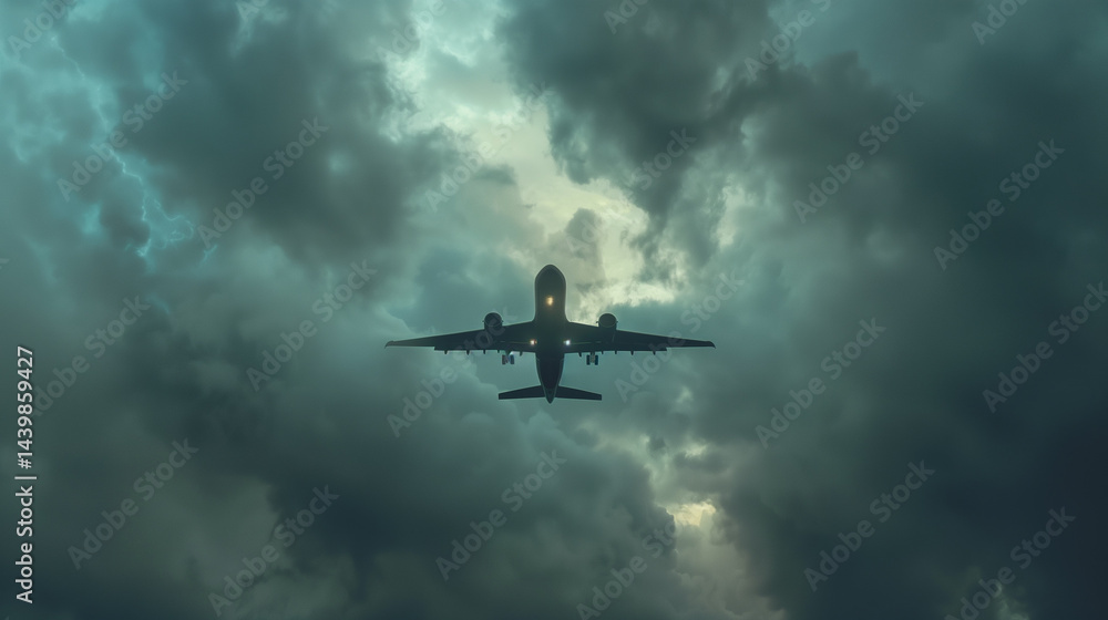 Fototapeta premium A commercial airplane climbs through the clouds, symbolizing progress and human ambition in aviation.