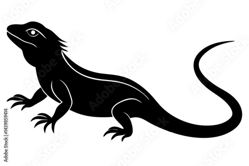 Silhouette of a lizard reptile crawling isolated on white background vector illustration, lizard, reptile, silhouette, animal, vector, black, wildlife, tropical, iguana, exotic, nature, creature, drag