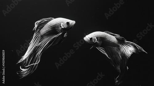 Obraz na płótnie Two betta fish gracefully swim in dark water w salonie