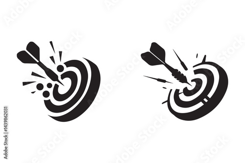 Set of two dart targets with arrow and dart on white background. Vector illustration
