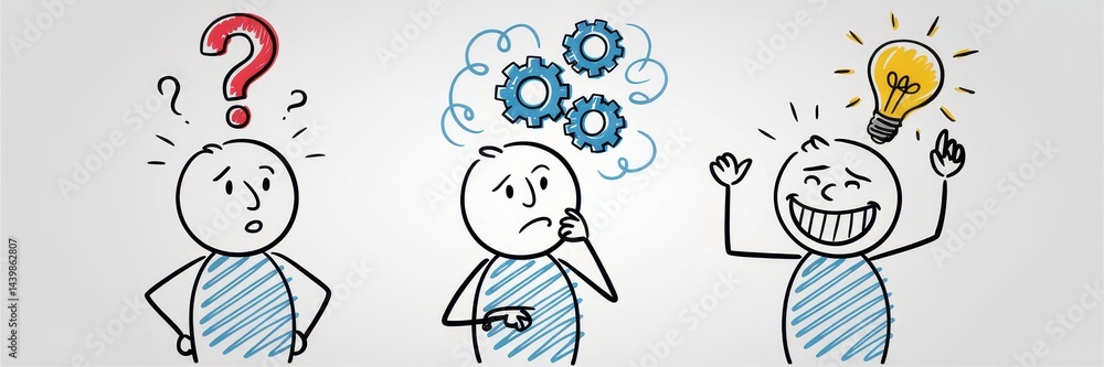 Obraz premium Three stages of problem-solving process depicted.