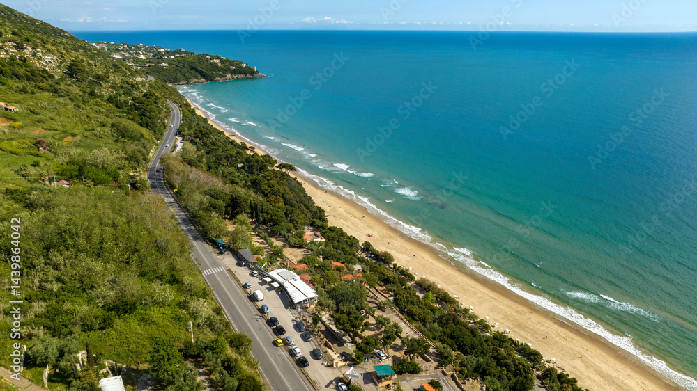 Aerial view of the 300 Steps (in Italian: 300 Gradini) Beach located near Gaeta, Lazio, Italy. It is one of the most beautiful beaches in the province of Latina.