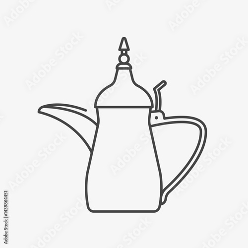 Arabic coffee pot Dalla outline icon. Kahwa beduin hot drink. Vector illustration