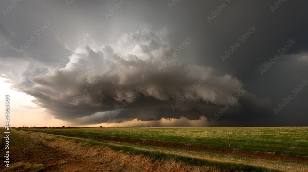 Bedrohliche Superzelle über offener Landschaft bei Gewitter
Bedrohliche Superzelle über offener Landschaft bei Gewitter
