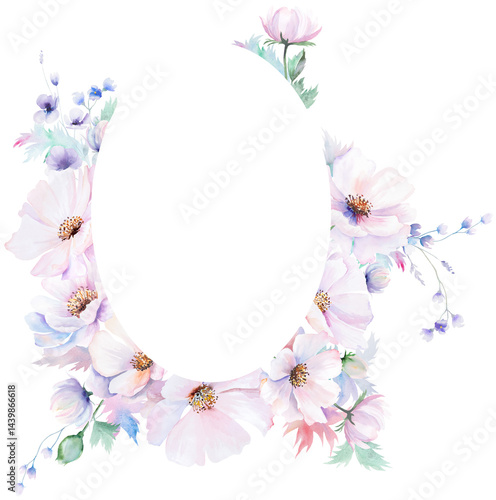 Obraz na płótnie Frame made with watercolor pink peony flowers and leaves, pastel wedding isolated illustration w salonie