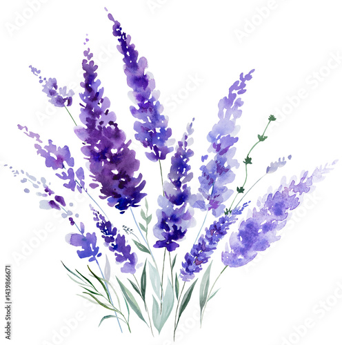 Obraz na płótnie Bouquet made of watercolor lavender flowers. Purple wildflowers wedding isolated illustration w salonie