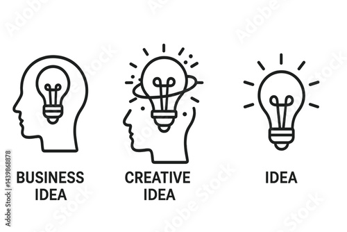 Collection of line style web icons representing business, creative, and general ideas
