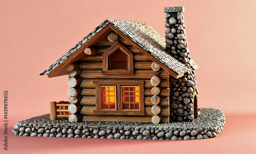 Rustic log cabin nestled on a stone base. Rustic log cabin nestled on a stone base.