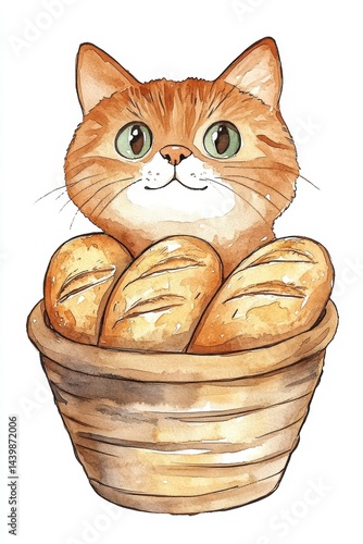 Cat Surrounded by Freshly Baked Bread in a Basket