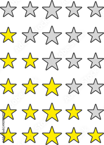 Five star customer review icon set.  Premium quality customers service. rating stars badges. customer product reviews icons. product feedback 