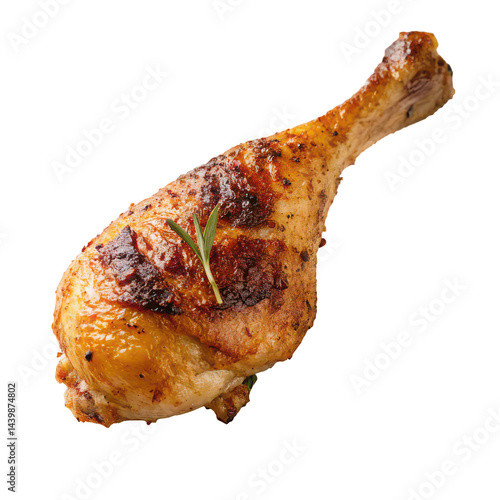 Grilled chicken leg png roasted chicken drumstick png bbq chicken leg png cooked drumstick png crispy chicken leg png white background image