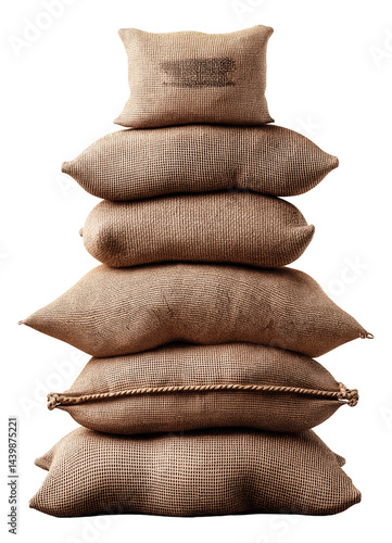 Obraz na płótnie A stack of six burlap sacks piled in a neat arrangement, showcasing their rustic texture and natural color. w salonie