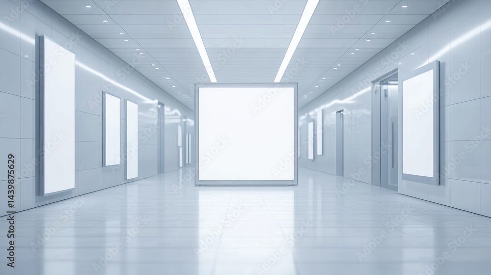 Obraz premium Modern, bright hallway with blank advertising displays