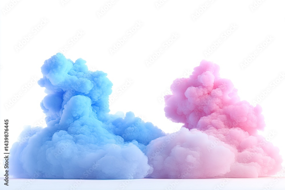 Fototapeta premium Pastel blue and pink smoke clouds isolated on white