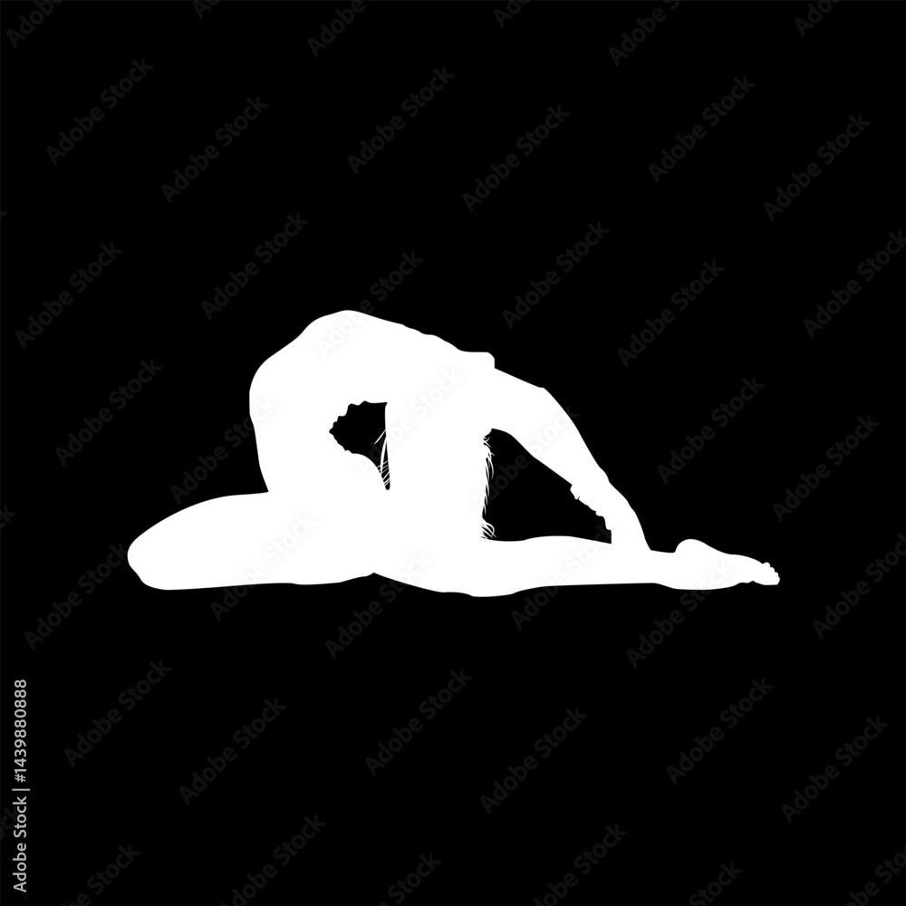 Fototapeta premium Elegant Gymnast Woman White Silhouette on Black Background