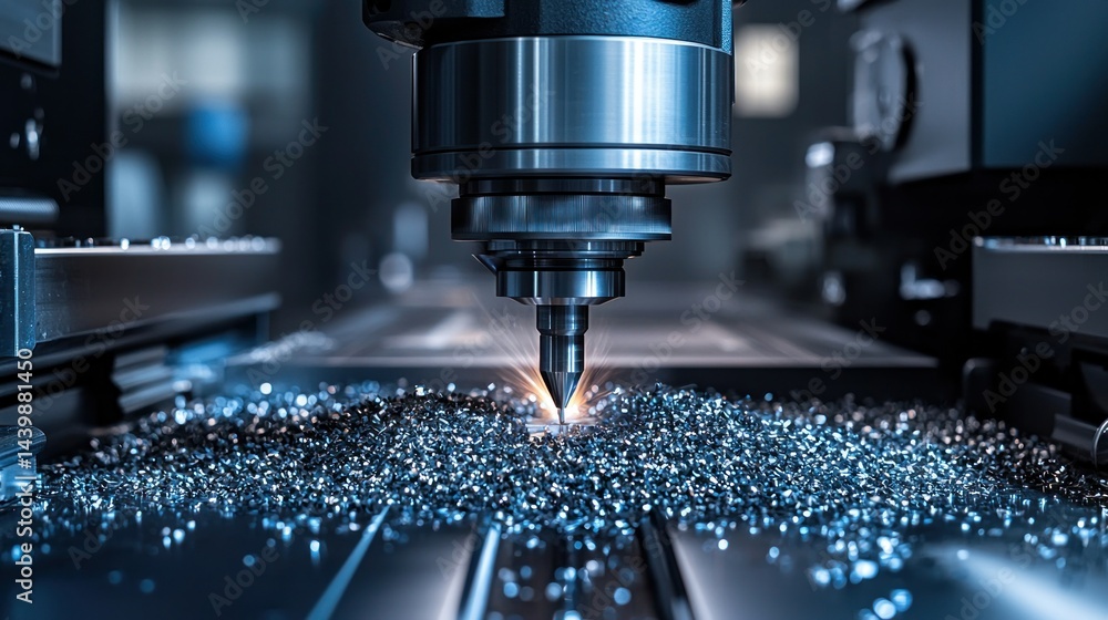 Metalworking machine, cutting metal with sparks flying Metalworking machine, cutting metal with sparks flying