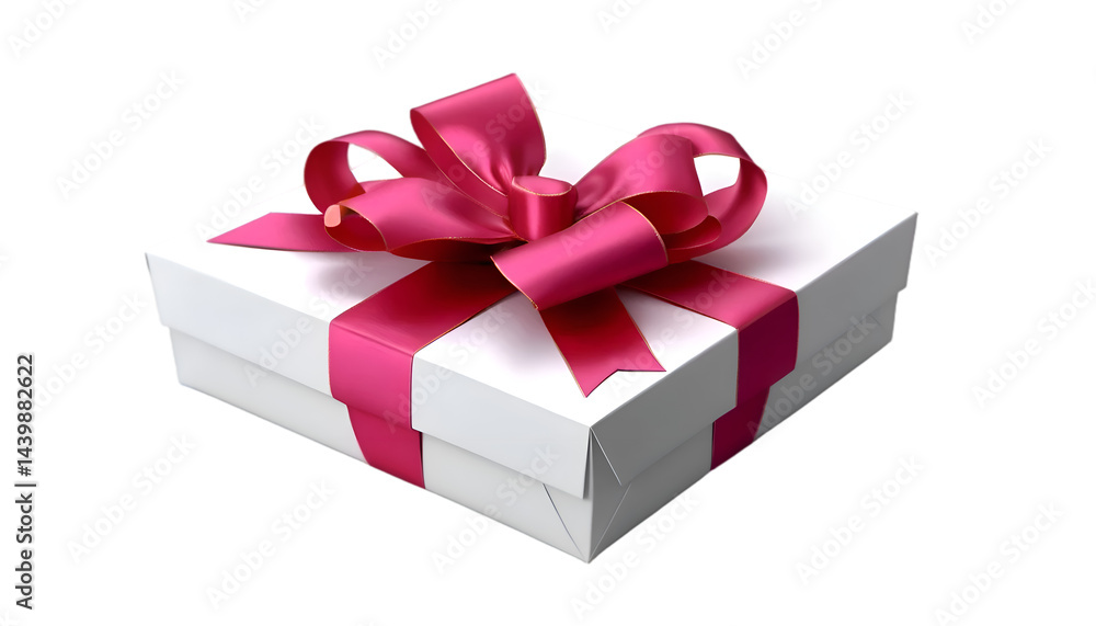 Obraz premium White Gift Box with Pink Ribbon on transparent background