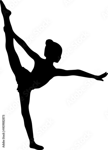 Young Gymnast Girl Stretching in High Kick Silhouette