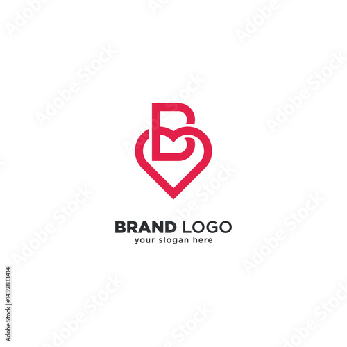 Creative B Letter Heart Logo - Modern Love Branding Symbol.
