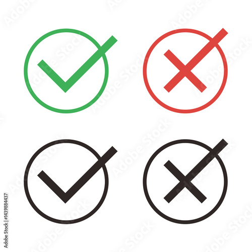 green tick and red cross	