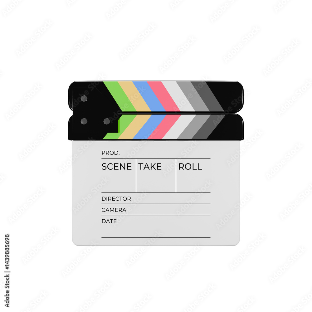Fototapeta premium Front views 3d Icon render of white clapperboard illustration