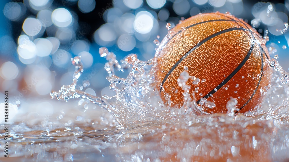Basketball Splashing in Water Creating Dynamic Motion Basketball Splashing in Water Creating Dynamic Motion